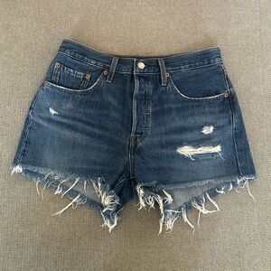 Levi's 501 Distressed Dark Blue Denim Cutoff Shorts